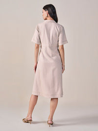 AND Lapel Collar Short Sleeves Shirt Midi Dress