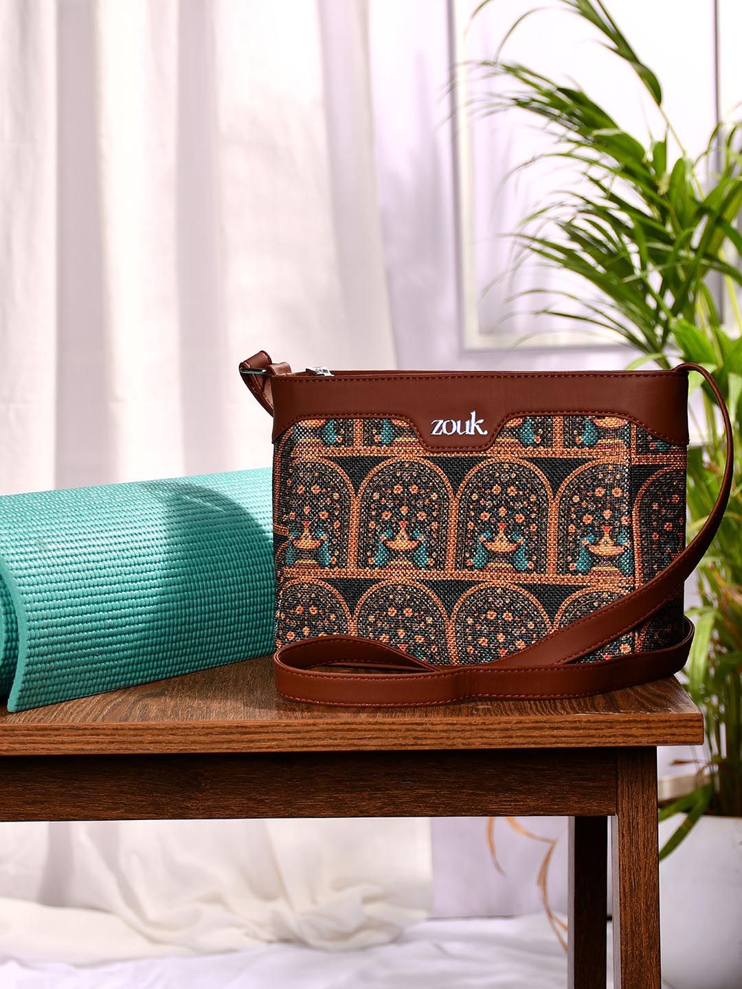 ZOUK Royal Indian Peacock Motif Harmony Printed Structured Sling Bag