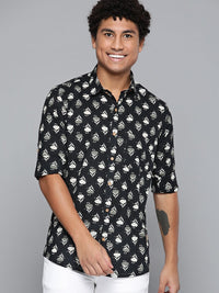 DENNISON Men Black Regular Fit Floral Printed Casual Shirt