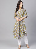 SOJANYA Kurta Bercetak A-Line Wanita Kelabu & Kuning
