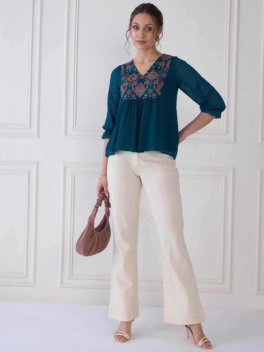 Antheaa Floral Print Chiffon Top