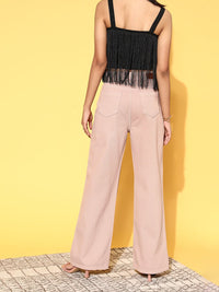 SASSAFRAS Women Stylish Nude High-Rise Straight Fit Jeans