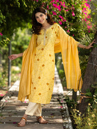 Libas Women Floral Printed Regular Sequinned Kurta with Salwar & With Dupatta