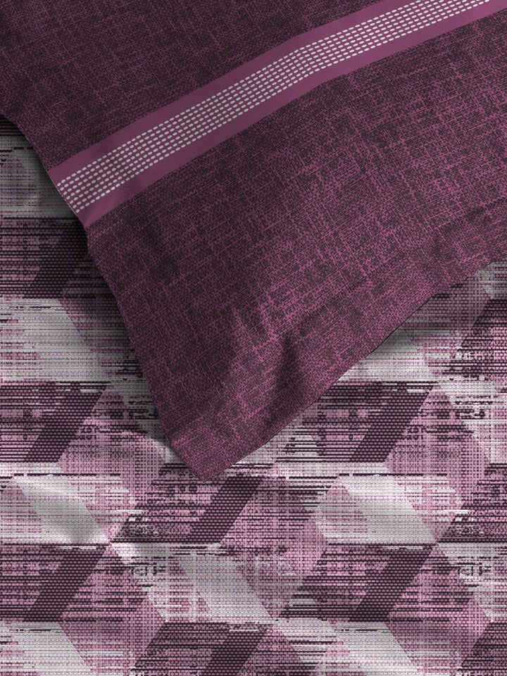 MYTRIDENT Taupe  White Geometric Pure Cotton 144 TC Queen Bedsheet With 2 Pillow Covers