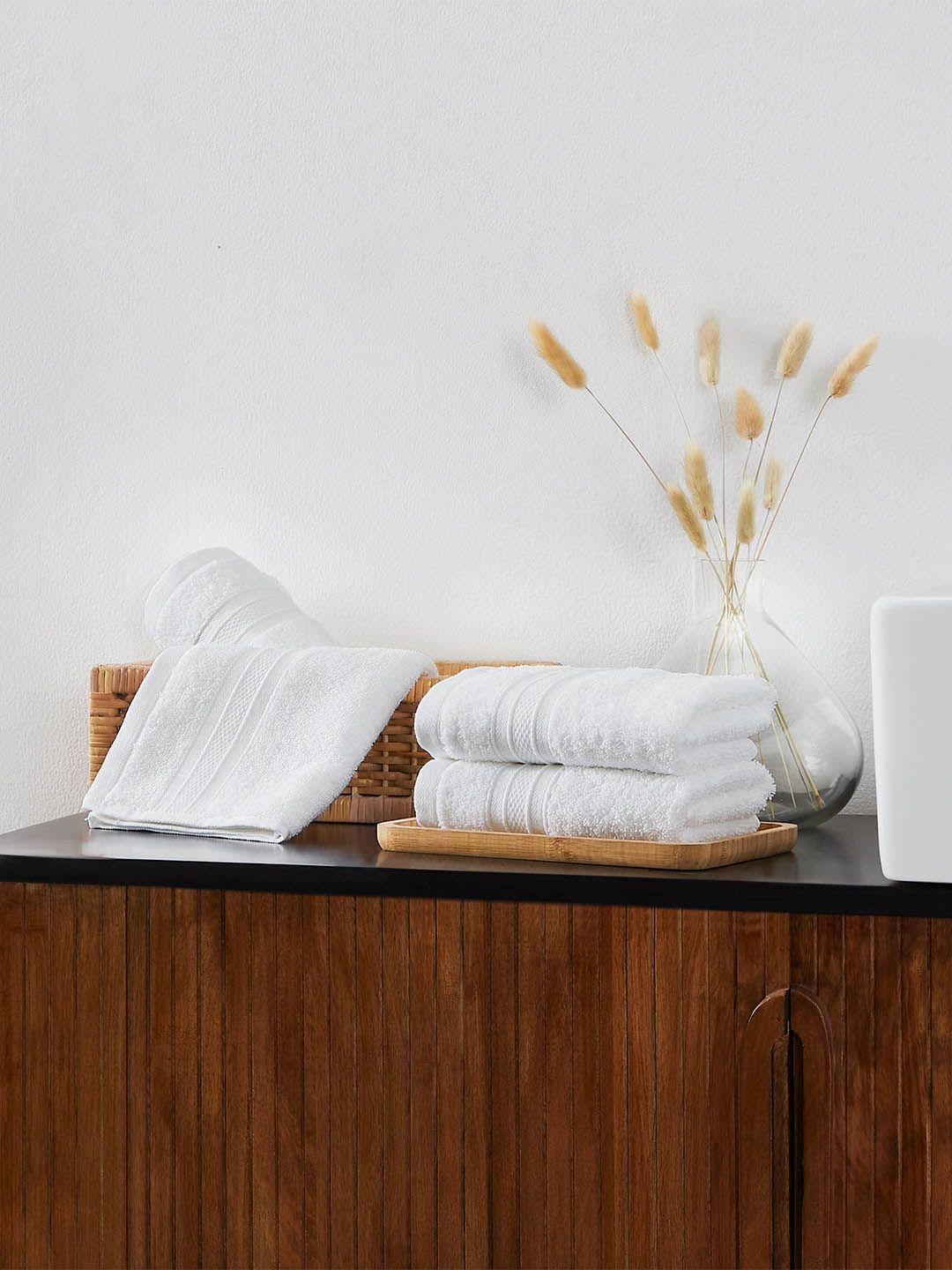 MYTRIDENT White Set of 4 Solid Soft  Plush Cotton Hand Towel