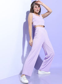 Tokyo Talkies lavender lavender bulat leher tanpa lengan atas dengan seluar