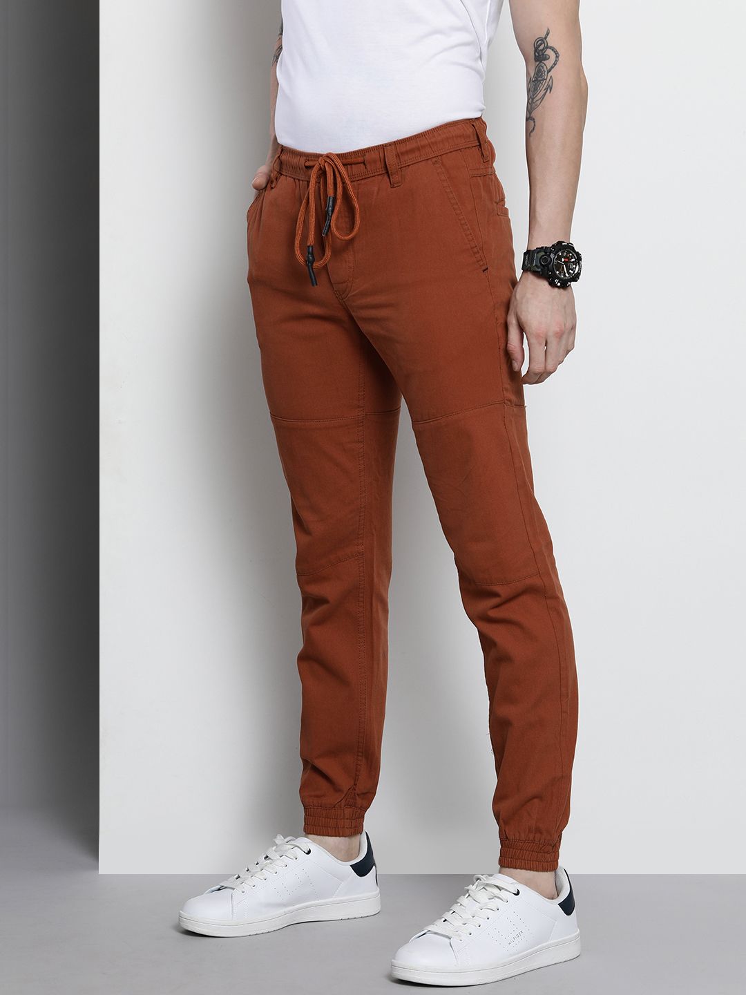The Indian Garage Co Men Rust Joggers Trousers