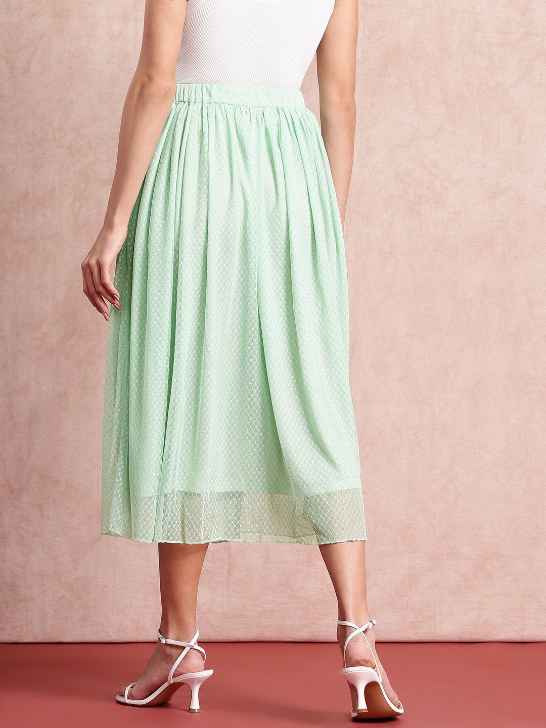 all about you Geometric Self Design Flared Midi Skirt