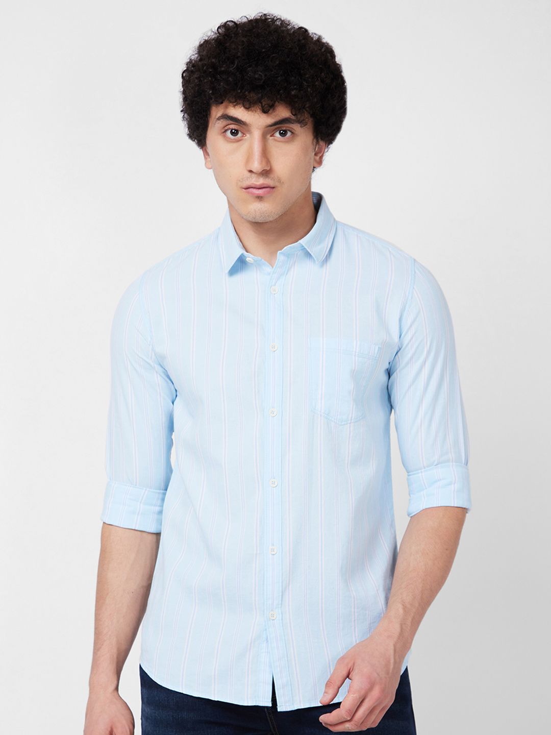 SPYKAR Vertical Striped Spread Collar Long Sleeves Cotton Casual Shirt