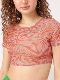 DressBerry Abstract Art Y2K Groove Mesh Crop Top