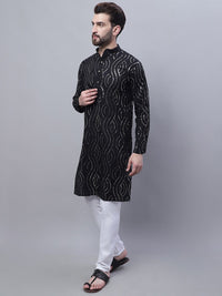 SOJANYA Men Leheriya Embroidered Sequinned Pure Cotton Kurta With Churidar & Nehru Kurta
