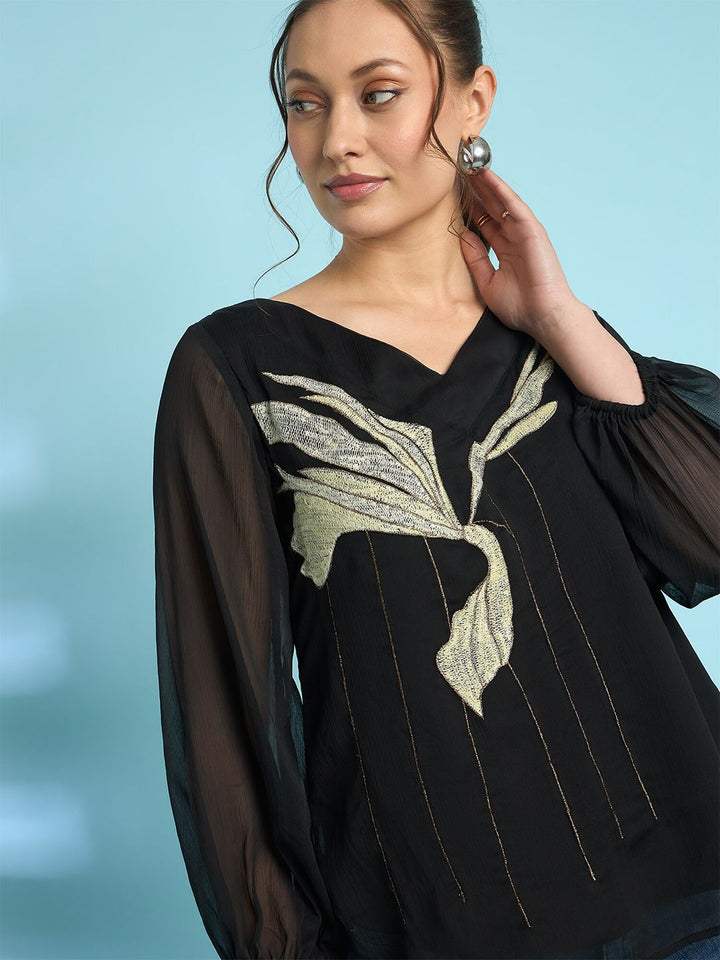 Antheaa Embroidered Chiffon Top