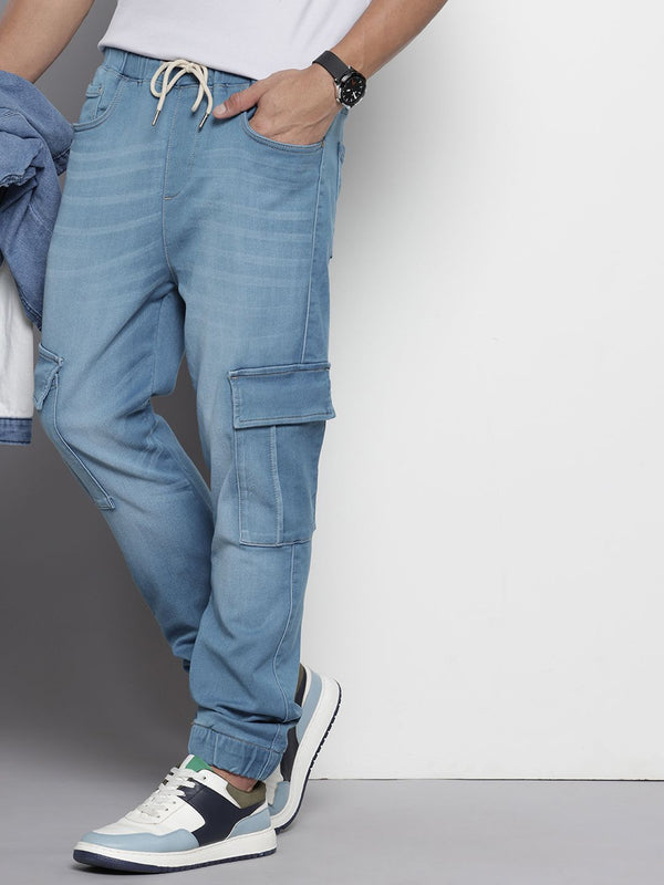 The Indian Garage Co Men Light Fade Stretchable Cargo Jeans