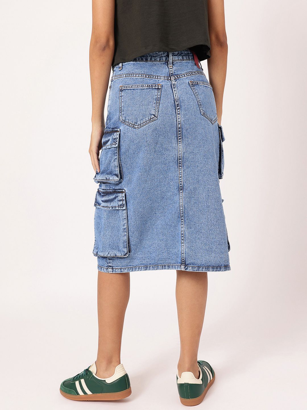 DressBerry Urban Edge Front Slit Cargo-Style Denim Midi Skirt