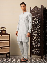 House of Pataudi Embroidered Band Collar Thread Work Pure Cotton Jashn Kurta with Trousers