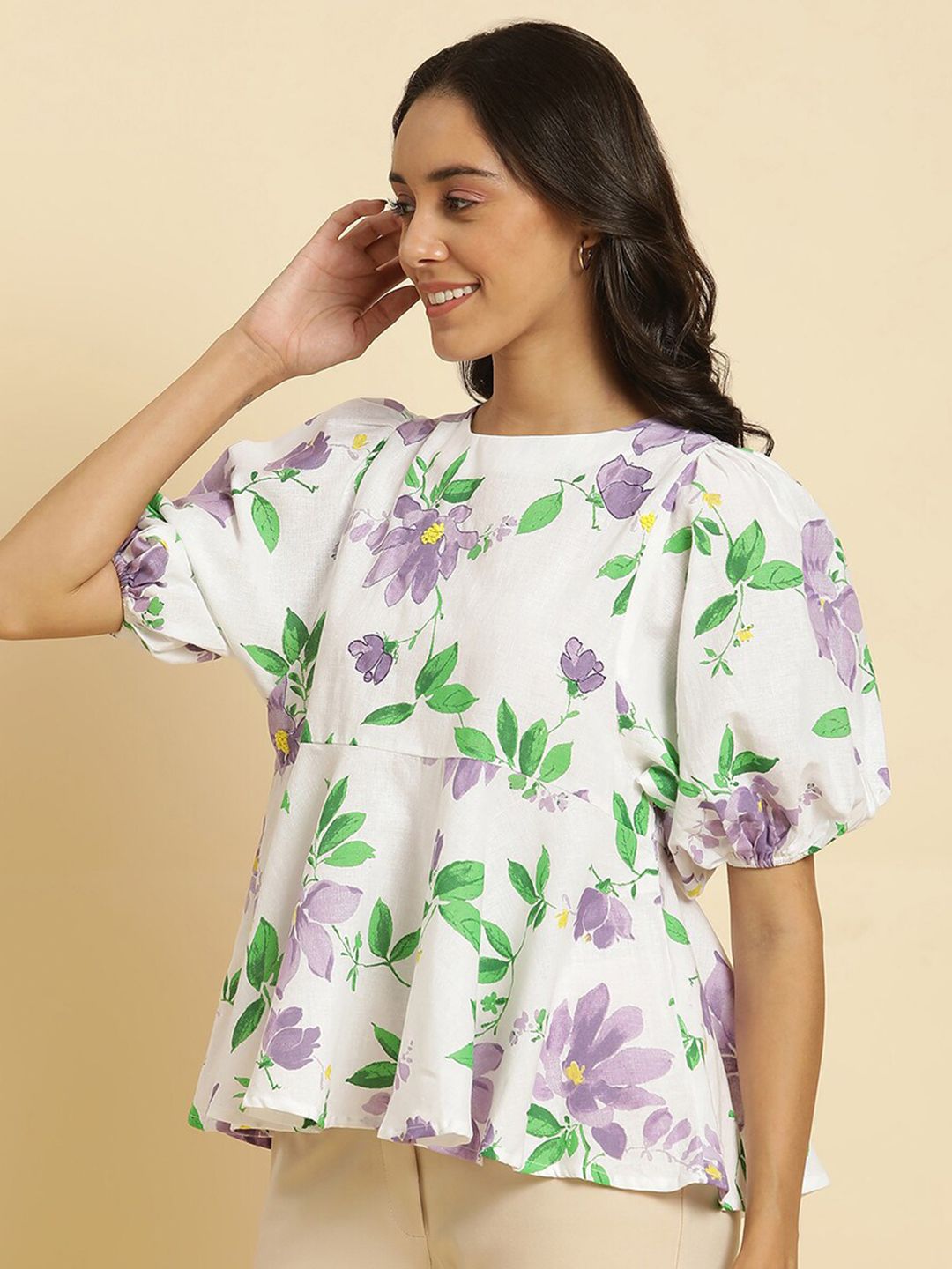 W Floral Printed Cotton A Line Top