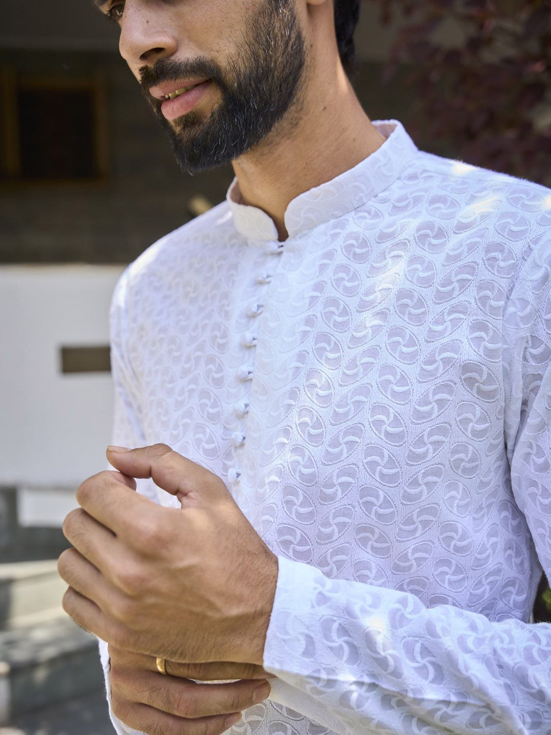 See Designs Embroidered Mandarin Collar Regular Pure Cotton Kurta with Salwar