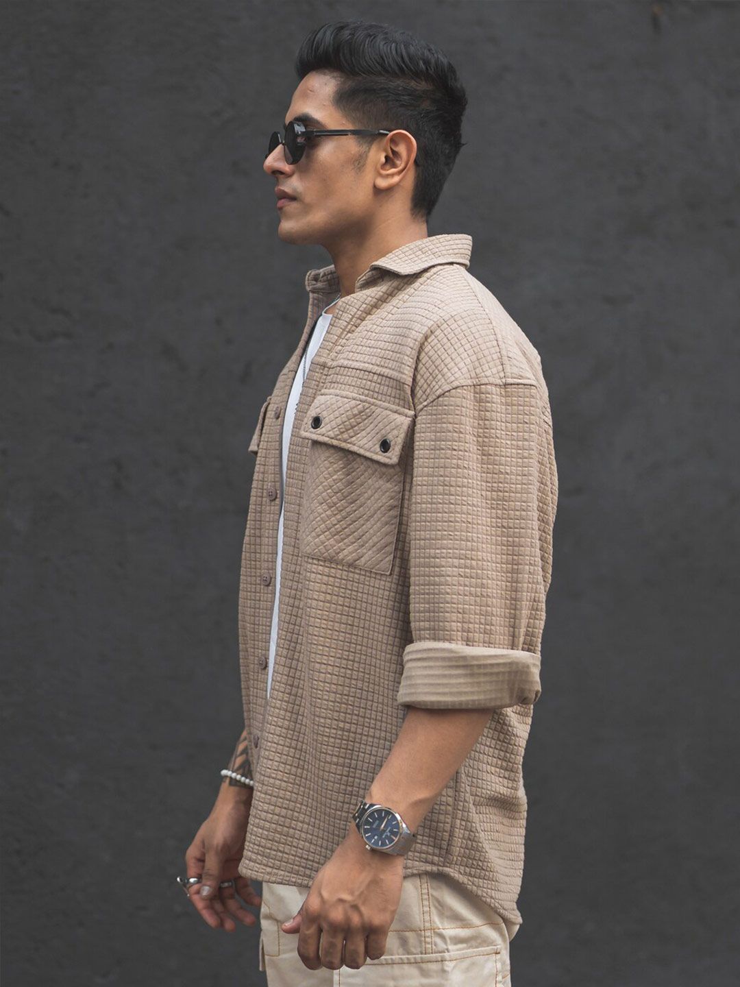 Powerlook Checked India Slim Opaque Structured Double Pockets Oversized Casual Shaket