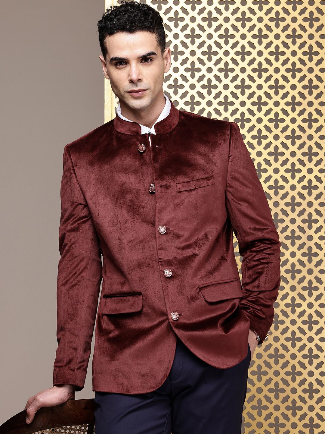 House of Pataudi Velvet Finish Jashn Party Bandhgala Blazers