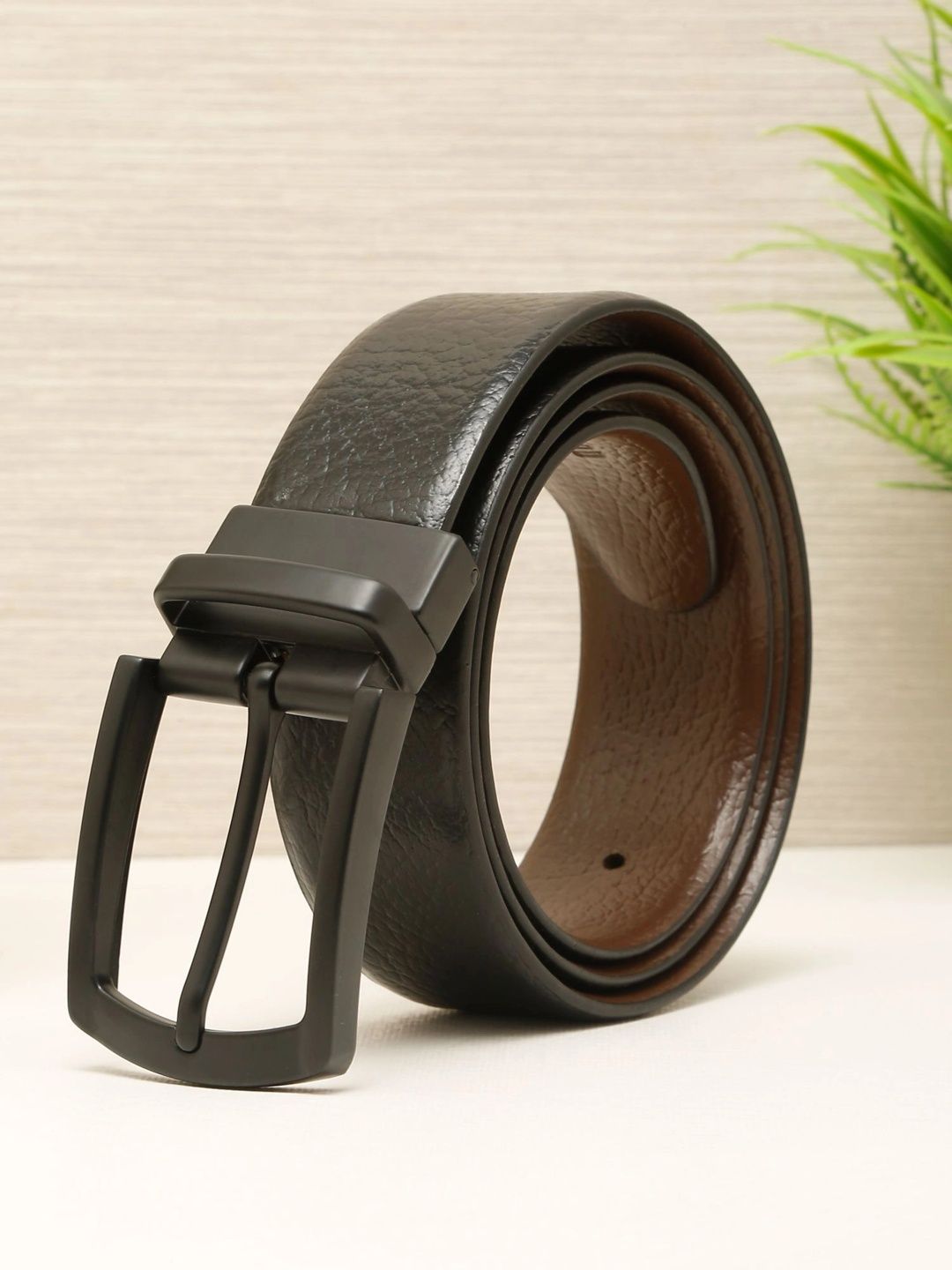 Teakwood Leathers Men Textured Leather Reversible Belt