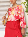 DressBerry Chic & Cheery Criss-Cross Tie-Up Neck Printed Puff Sleeve Top