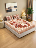KLOTTHE Beige & Brown Floral 400 TC King Bedsheet with 2 Pillow Covers
