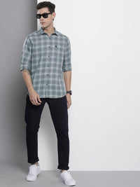 The Indian Garage Co Men Grey & White Checked Cotton Casual Shirt