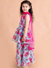 pspeaches Girls Angrakha Gotta Patti Pure Cotton Kurti with Palazzos & With Dupatta