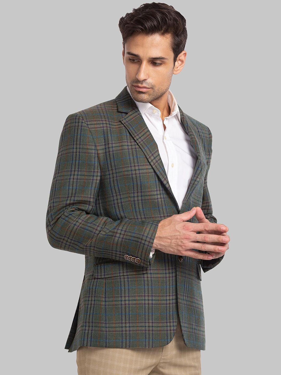 Park Avenue Men Checked Single-Breasted Blazer