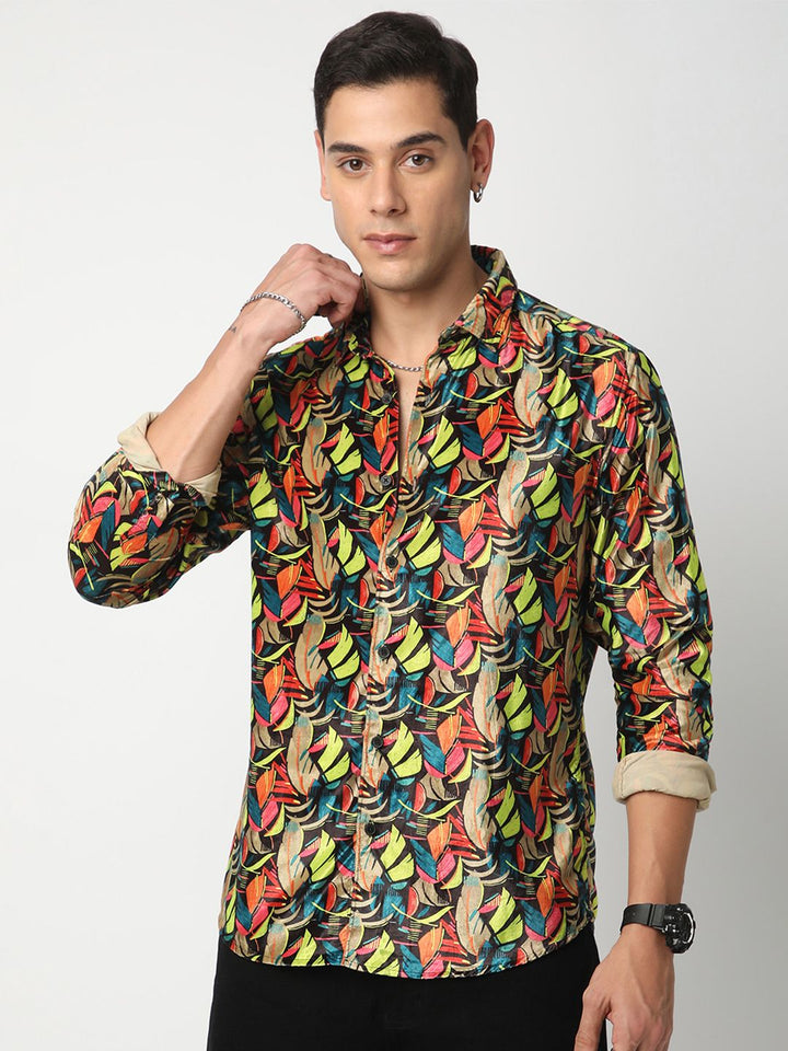 VASTRADO Men Classic Spread Collar Floral Printed Slim Fit Casual Shirt