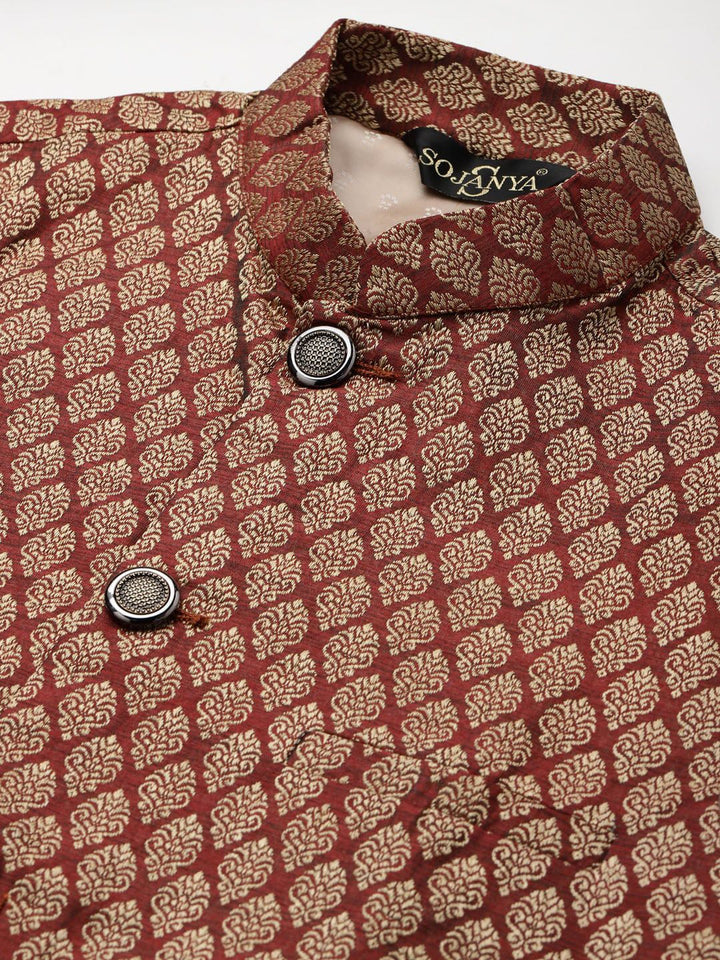 SOJANYA Mandarin Collar Regular Kurta With Churidar & Nehru Jacket