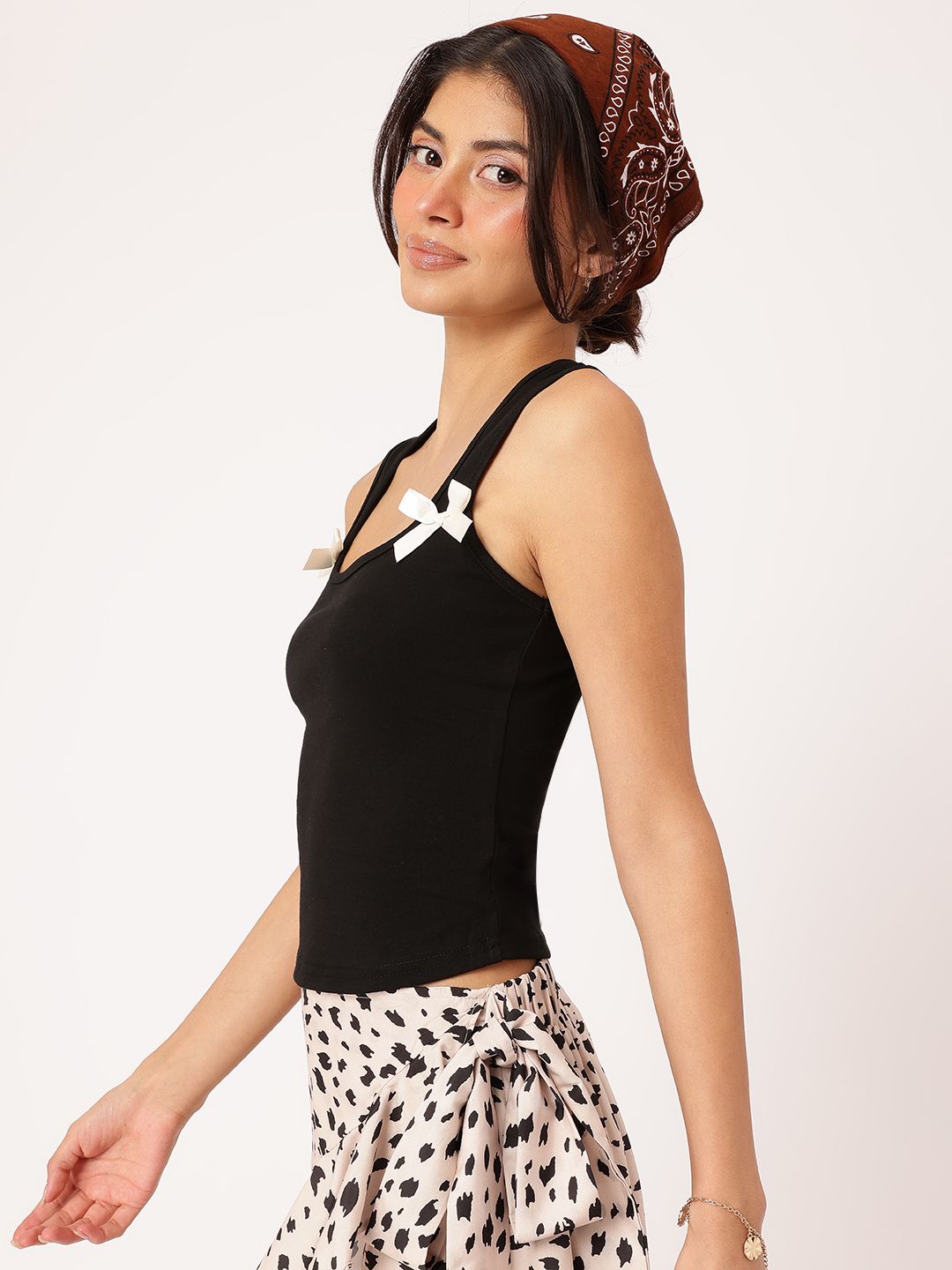 DressBerry Vintage Revival Bow Detail Scoop Neck Top