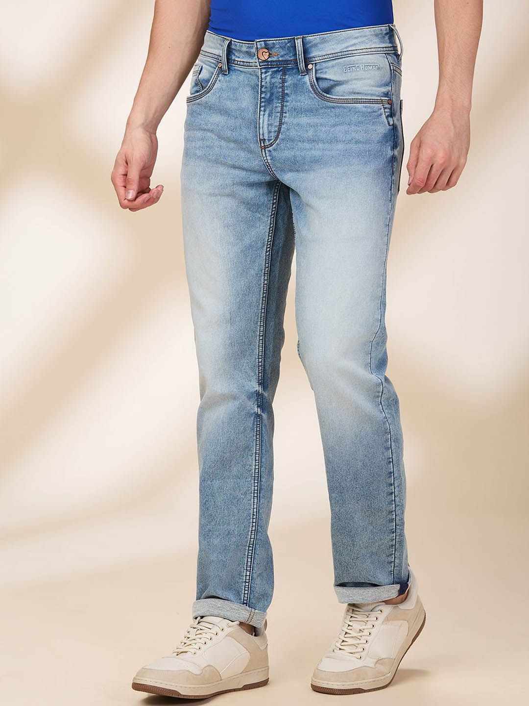Being Human Men Straight Fit Mid-Rise Heavy Fade Stretchable Jeans
