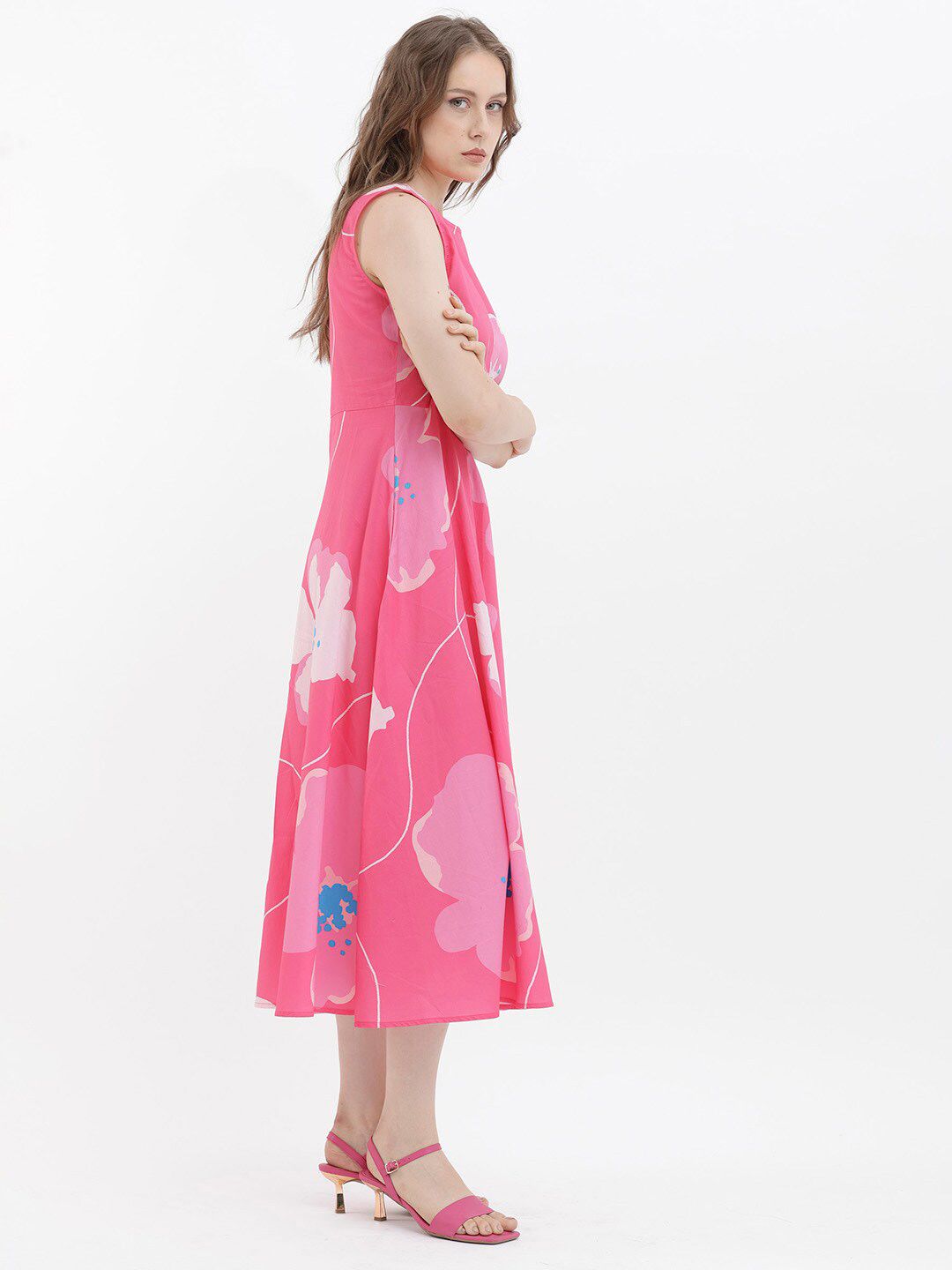 RAREISM Floral Print Sleeveless Fit & Flare Cotton Midi Dress
