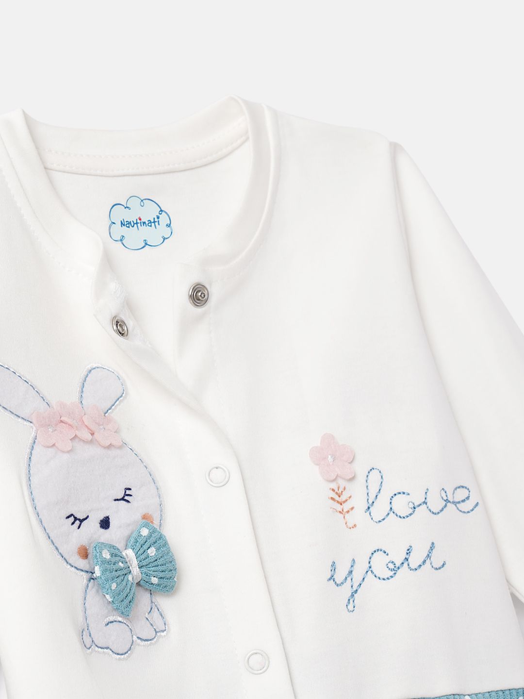 Nauti Nati Infants Printed Pure Cotton Round Neck Long Sleeve Romper
