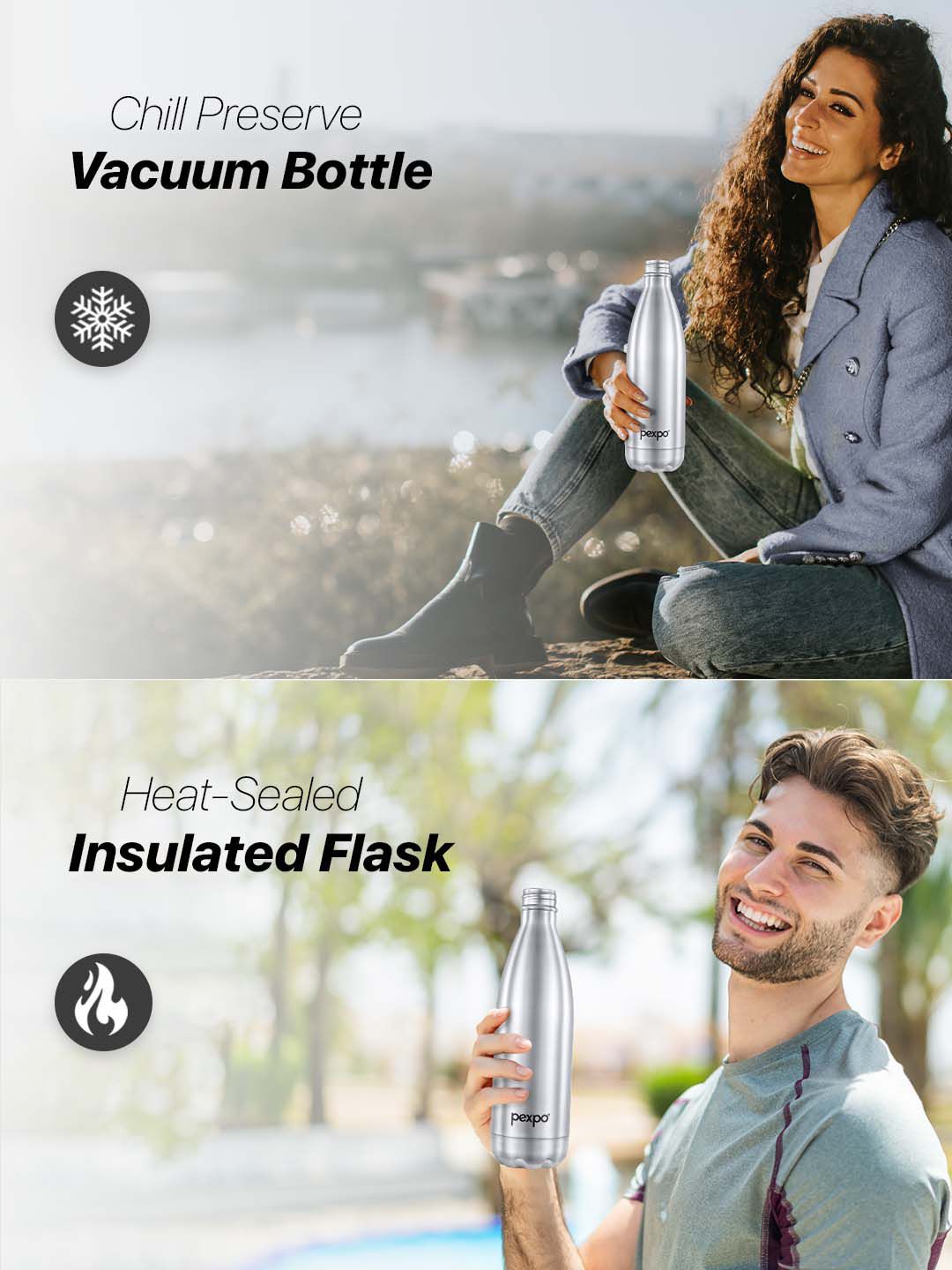 Pexpo Electro Silver-Toned ISI Certified Thermosteel 24 Hrs Flask Water Bottle 1000ml