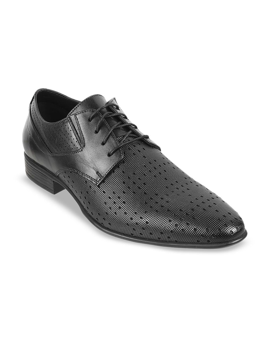 Metro Men Textured Round Toe Leather Formal Derbys