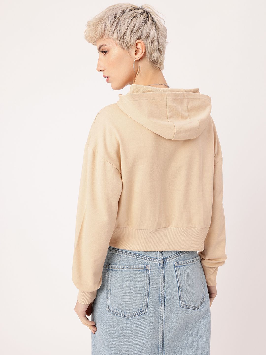 DressBerry Printed Cotton Terry Boxy Fit Hooded Sweatshirt