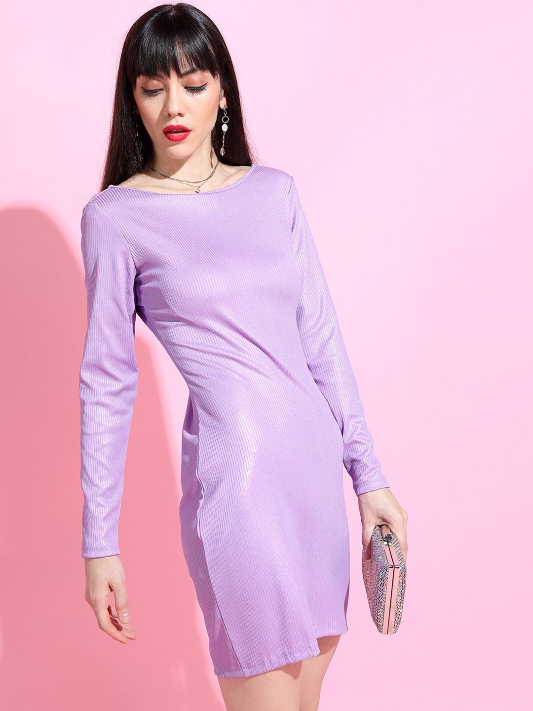 Tokyo Talkies Lavender Bodycon Twisted Back Cutout Mini Dress