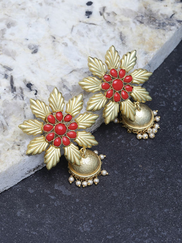 Anouk Gold Plated Cubic Zirconia Studded Dome Shaped Jhumkas