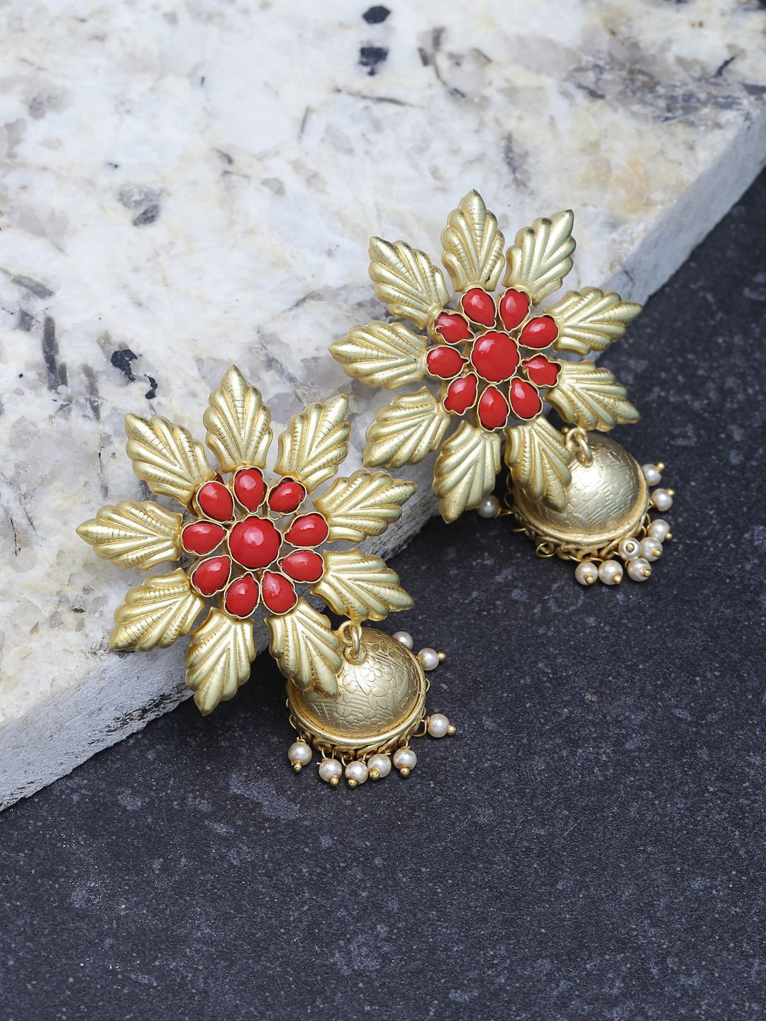 Anouk Gold Plated Cubic Zirconia Studded Dome Shaped Jhumkas