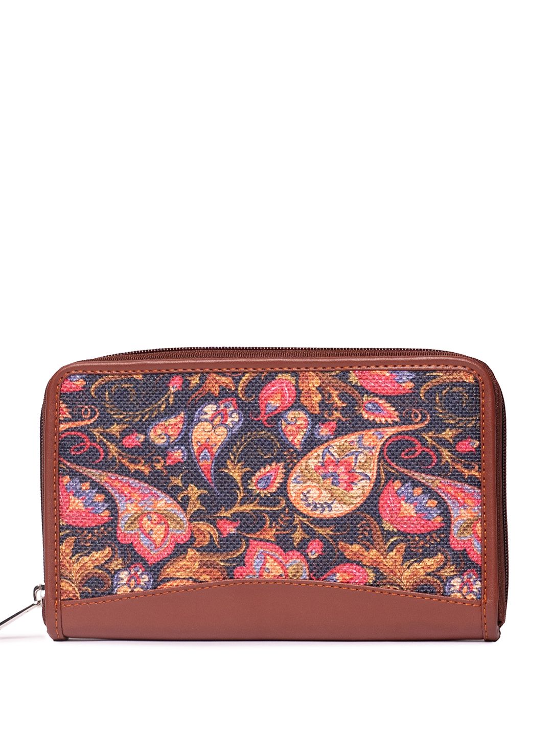 ZOUK Women Women Blue & Brown Floral Printed Zip Around Wallet