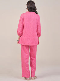Global Desi Abstract Printed Thread Work Mandarin Collar Pure Cotton Top With Trouser