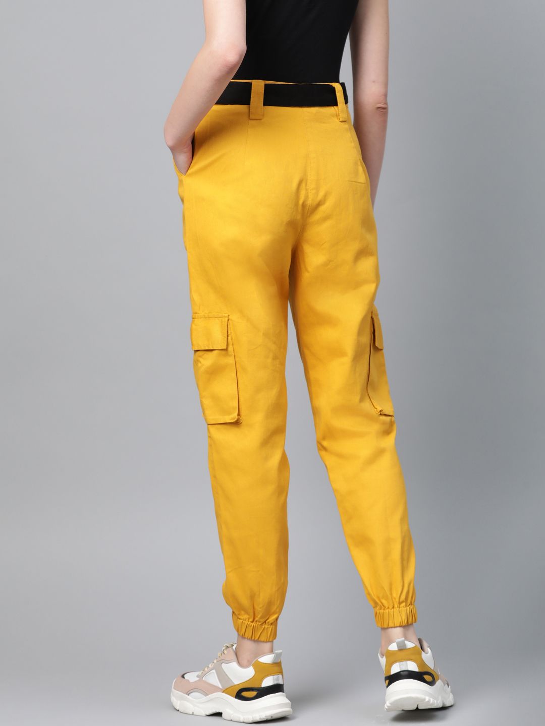 STREET 9 Women Mustard Yellow Regular Fit Solid Cargos