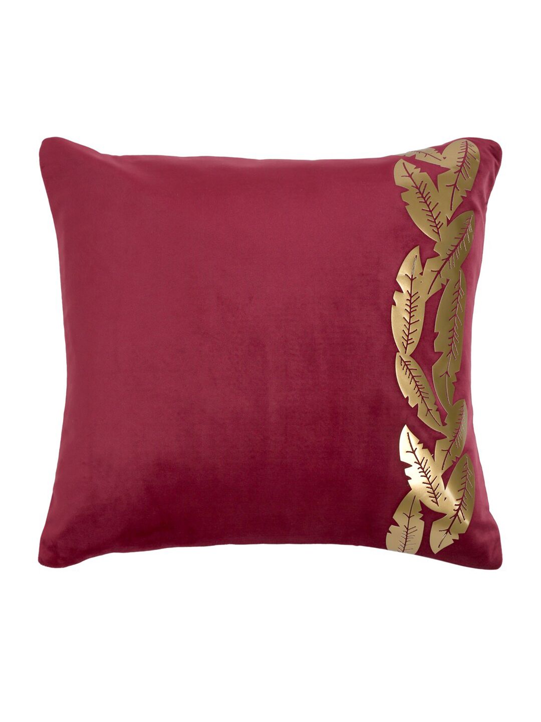 HOSTA HOMES Red & Gold-Toned Set of 5 Floral Velvet Square Cushion Covers