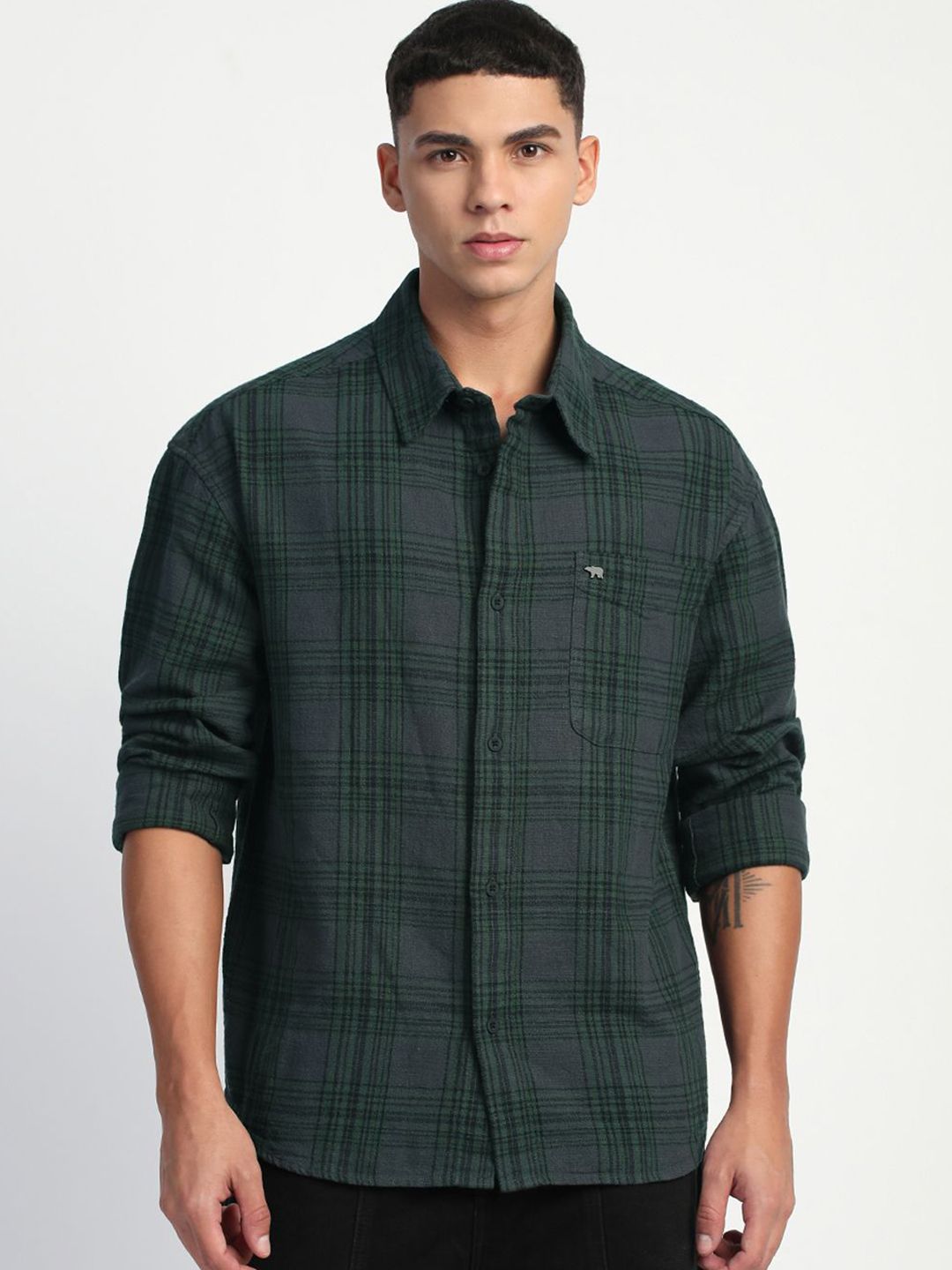 THE BEAR HOUSE Men Tartan Checks Opaque Relaxed Fit Pure Cotton Casual Shirt