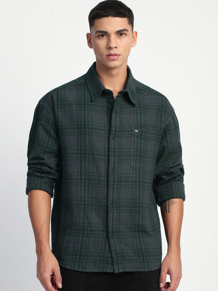 THE BEAR HOUSE Men Tartan Checks Opaque Relaxed Fit Pure Cotton Casual Shirt