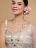 Rubans 22K Gold-Plated Aqua Green Beaded Antique Pendant Necklace Set with Earrings