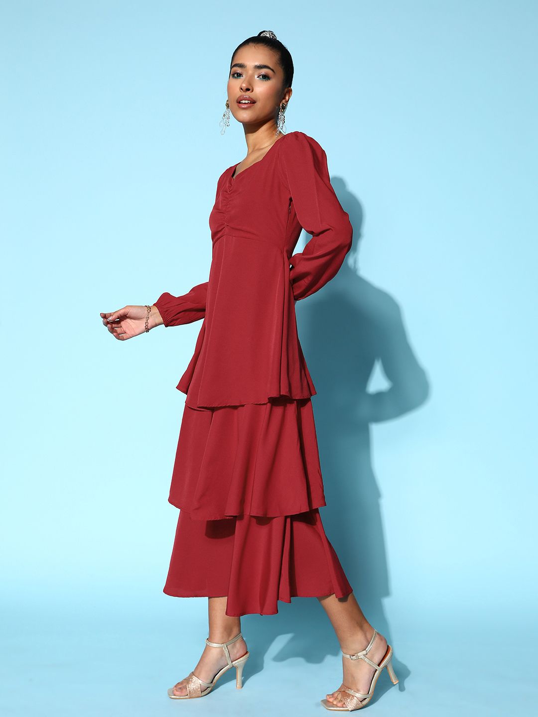 Berrylush Solid Layered Crepe Maxi Dress