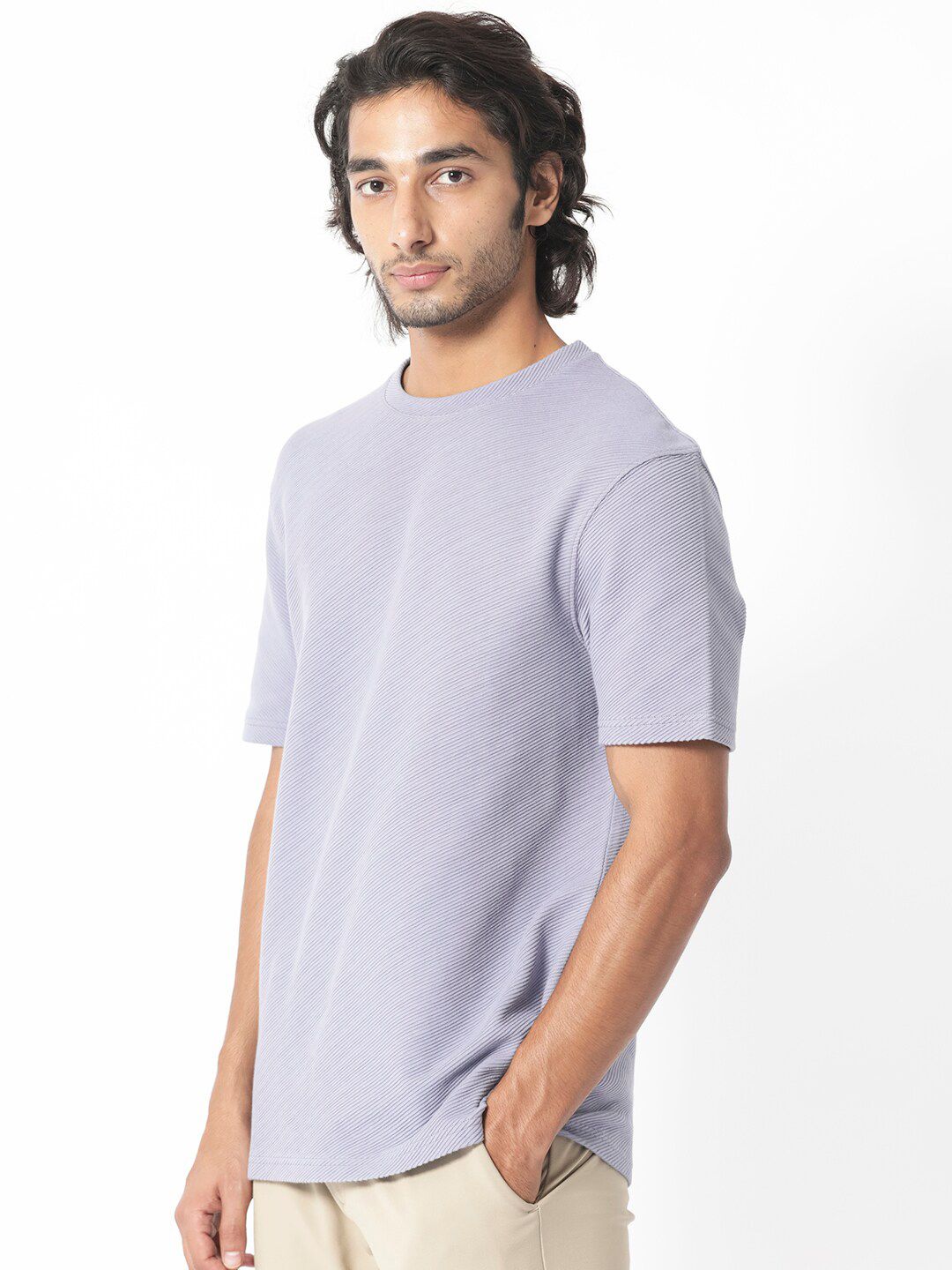 RARE RABBIT Men Cas Round Neck Slim Fit Cotton T-Shirt